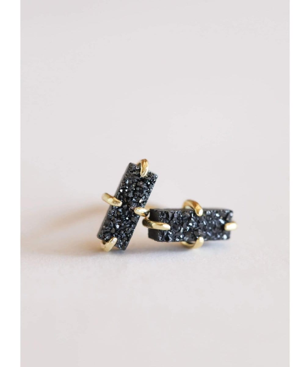 Black Bar Druzy Earrings - PINK ARROWS
