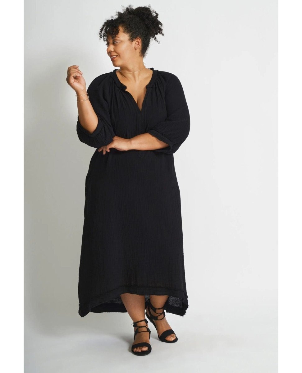 Black Gauze Dress with Pockets - PINK ARROWS