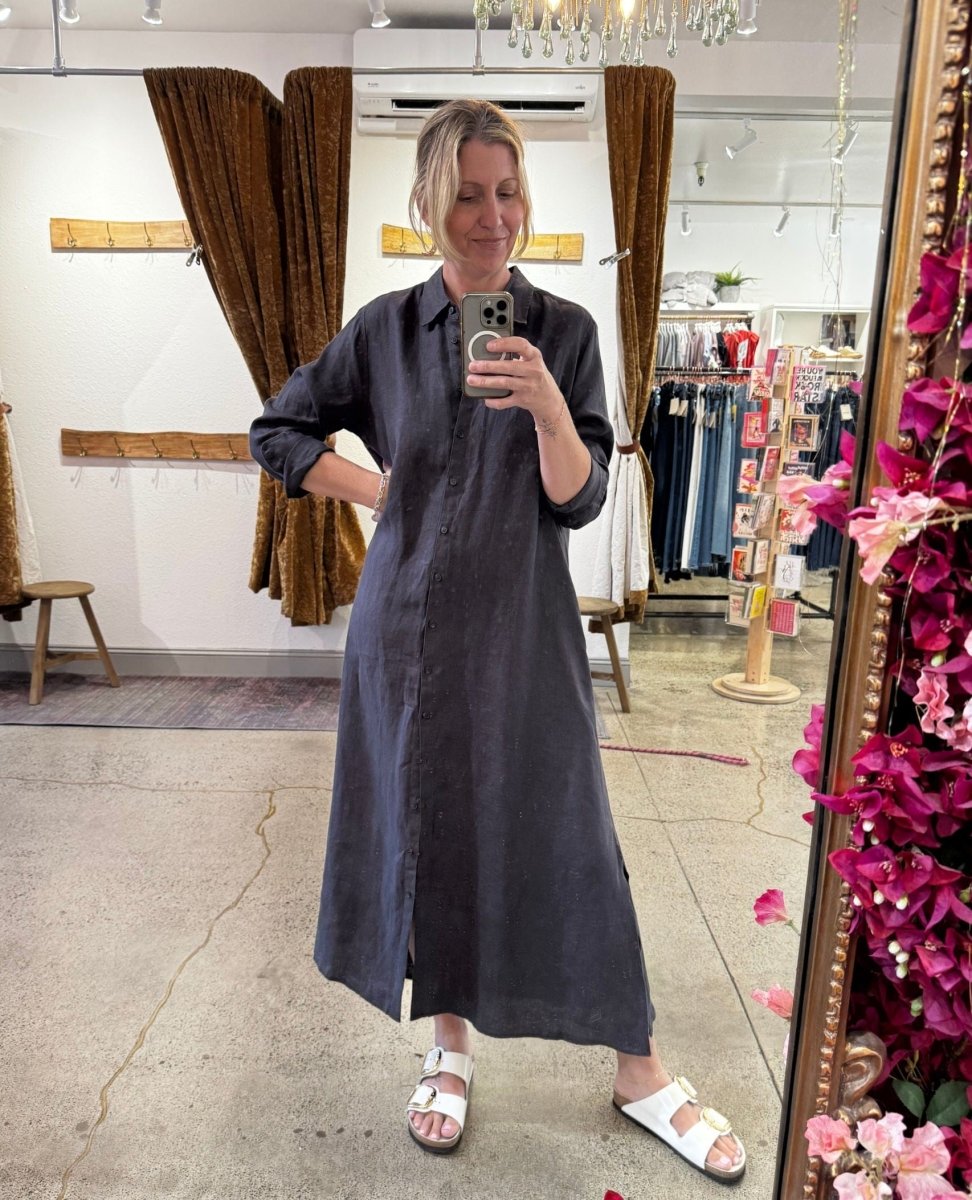 Boden Linen Dress Black Quartz - PINK ARROWS