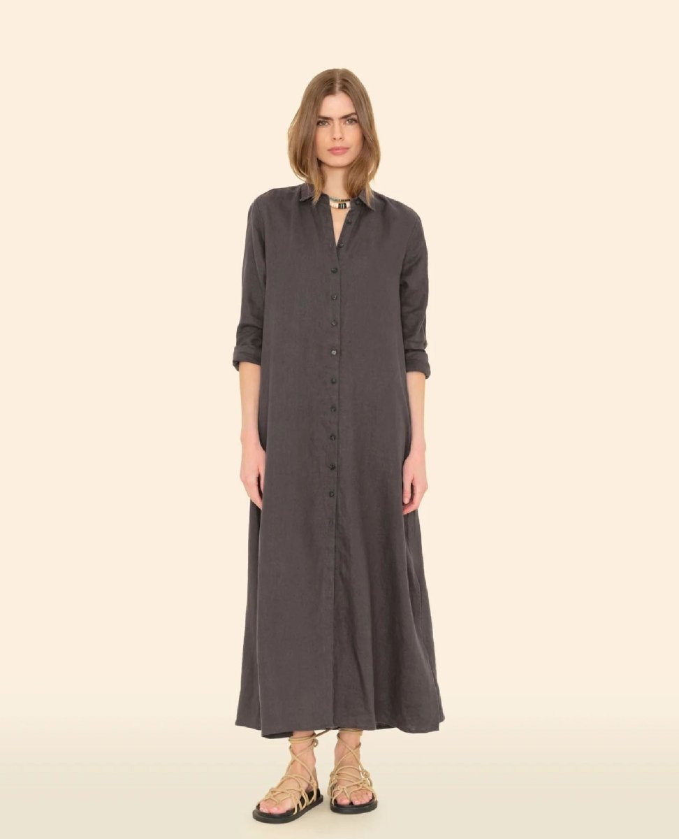 Boden Linen Dress Black Quartz - PINK ARROWS