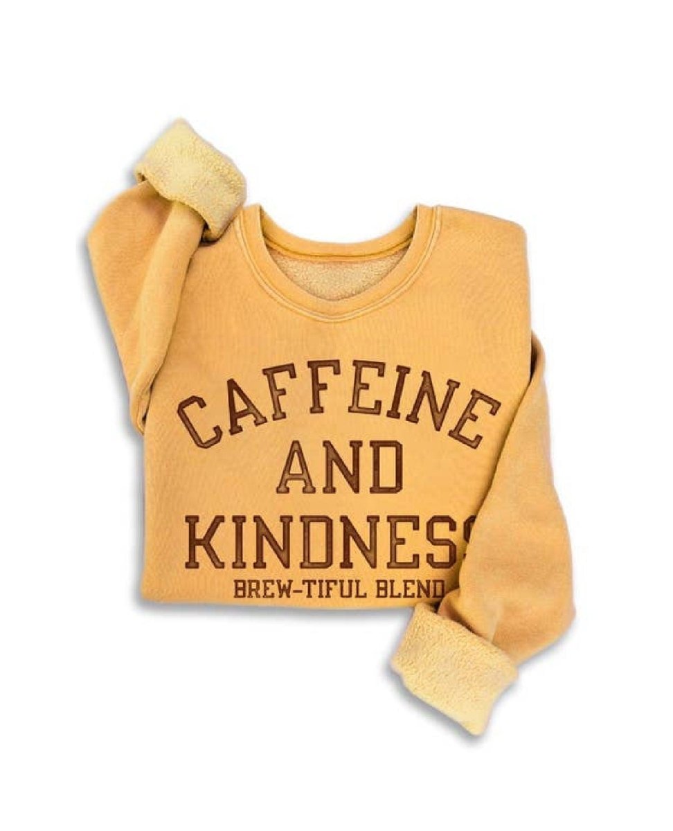Caffeine N Kindness Mineral Sweatshirt Mustard - PINK ARROWS