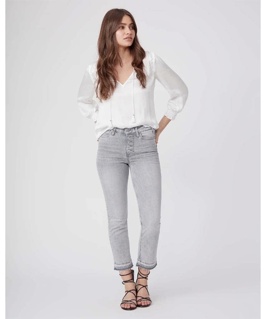 Cindy Crop Exposed Button Faded Asphalt - PINK ARROWS