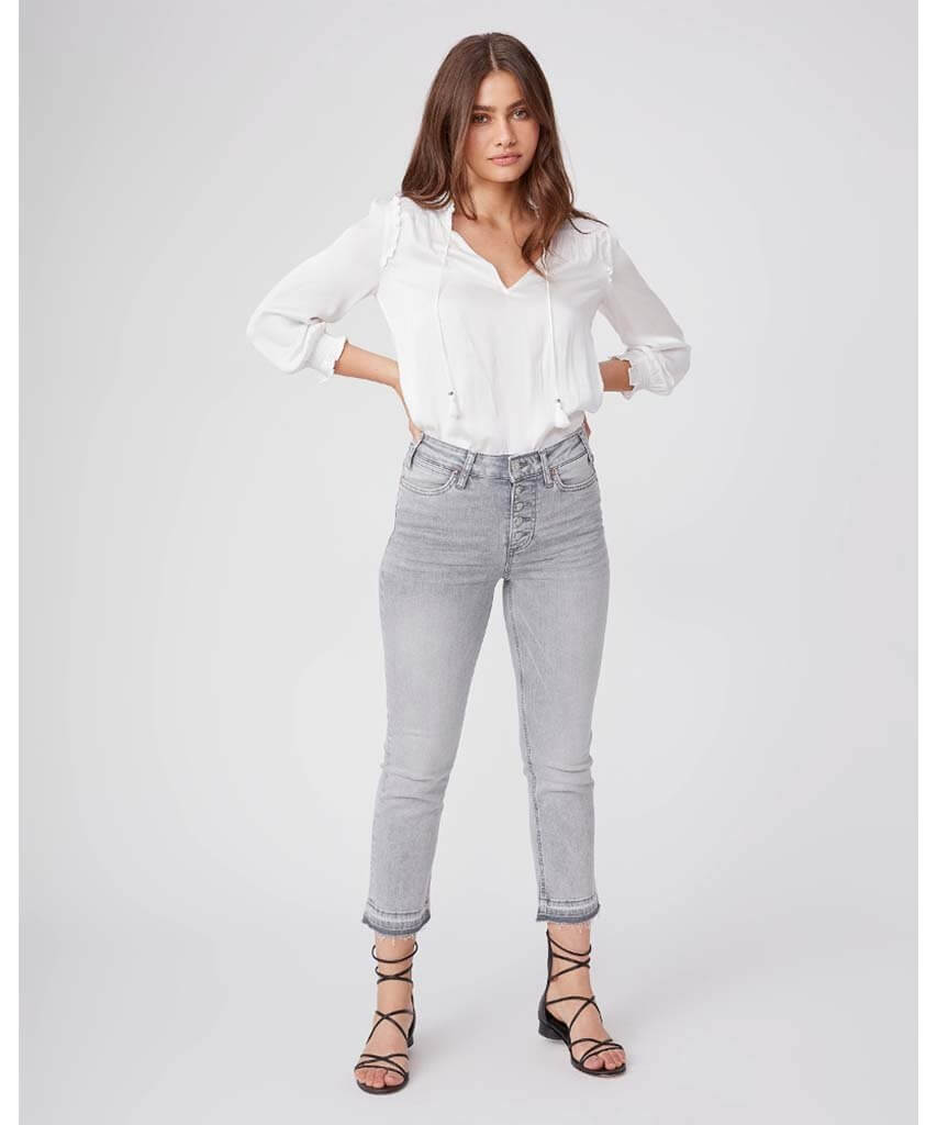 Cindy Crop Exposed Button Faded Asphalt - PINK ARROWS