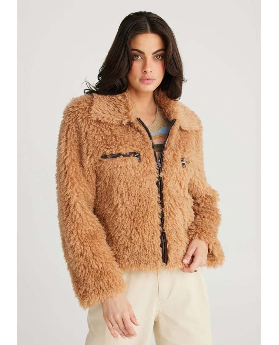 Cyrus Fuzzy Zip Jacket Biscuit - PINK ARROWS