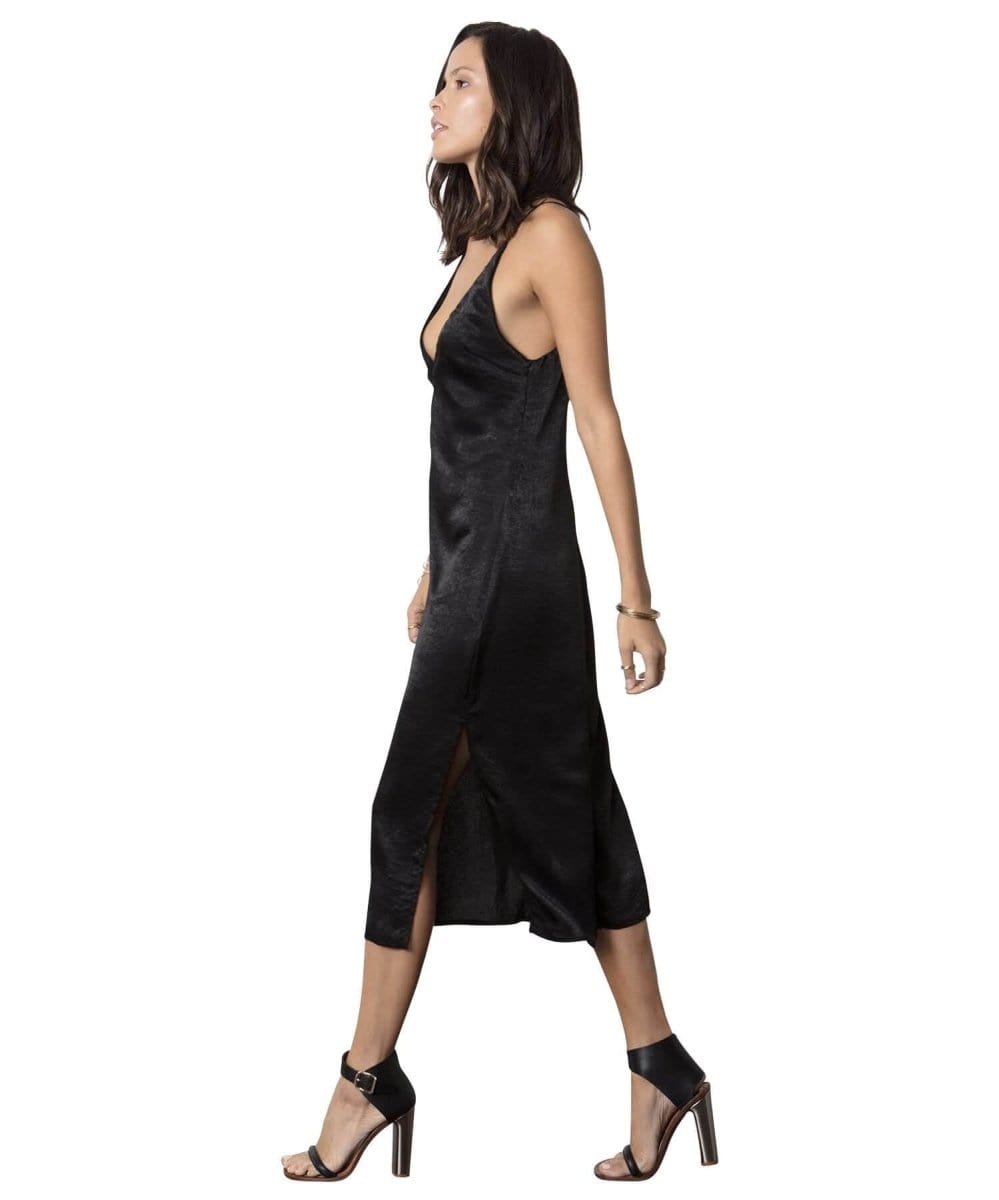 Deeper V Slip Dress, Black - PINK ARROWS