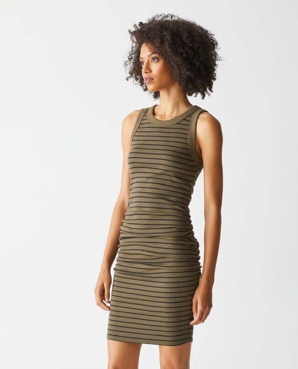 Demi Olive Stripe Dress - PINK ARROWS