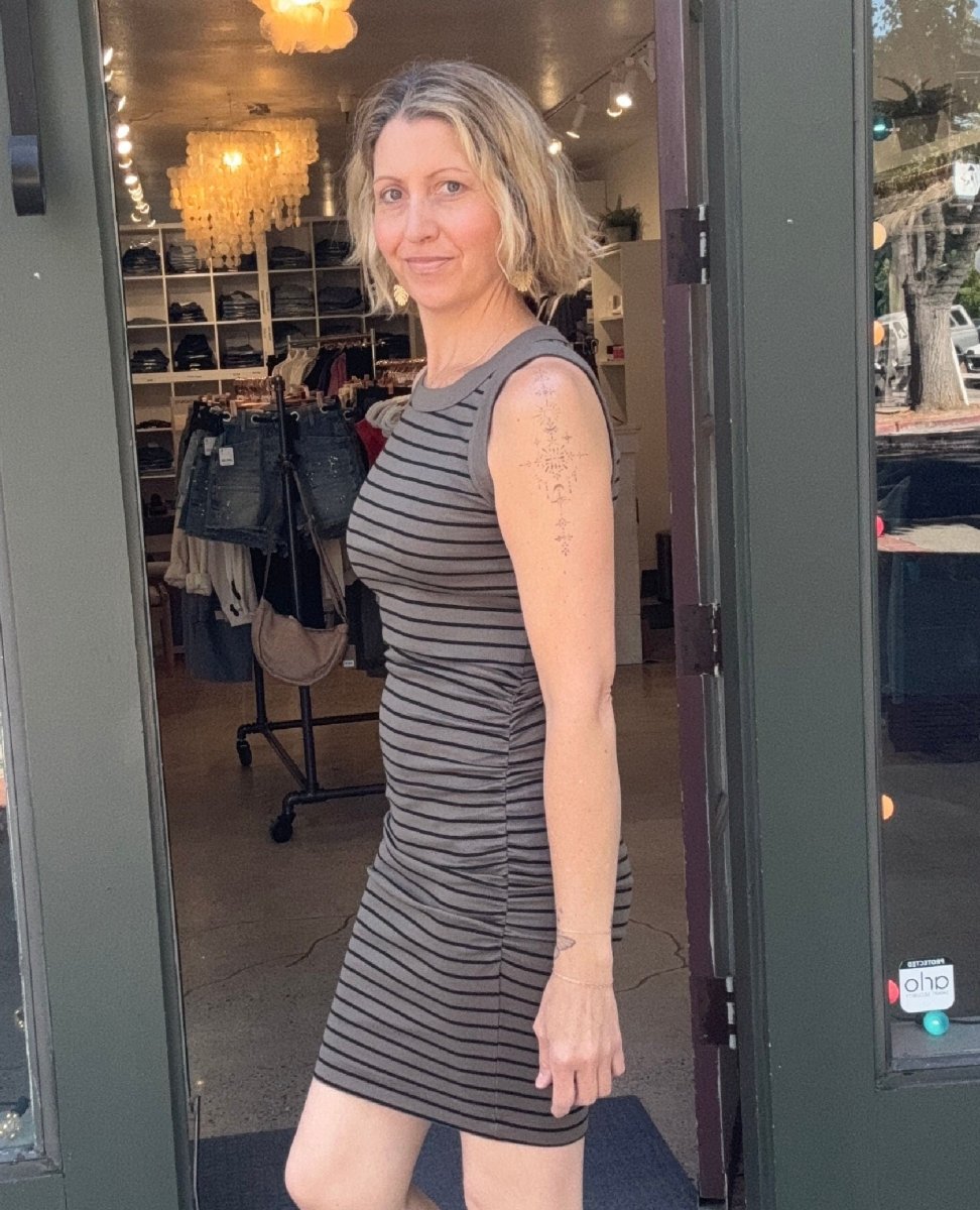 Demi Olive Stripe Dress - PINK ARROWS