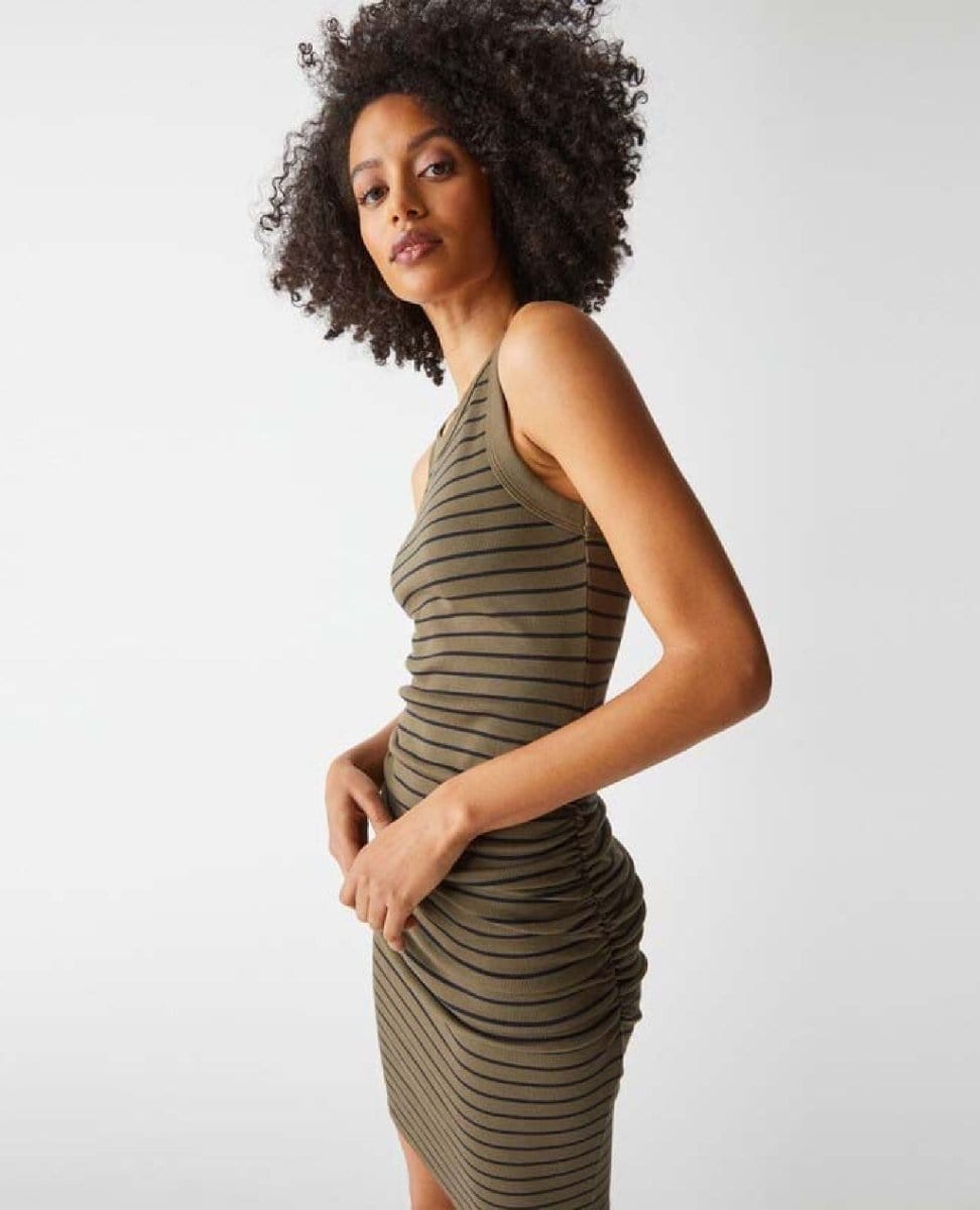 Demi Olive Stripe Dress - PINK ARROWS