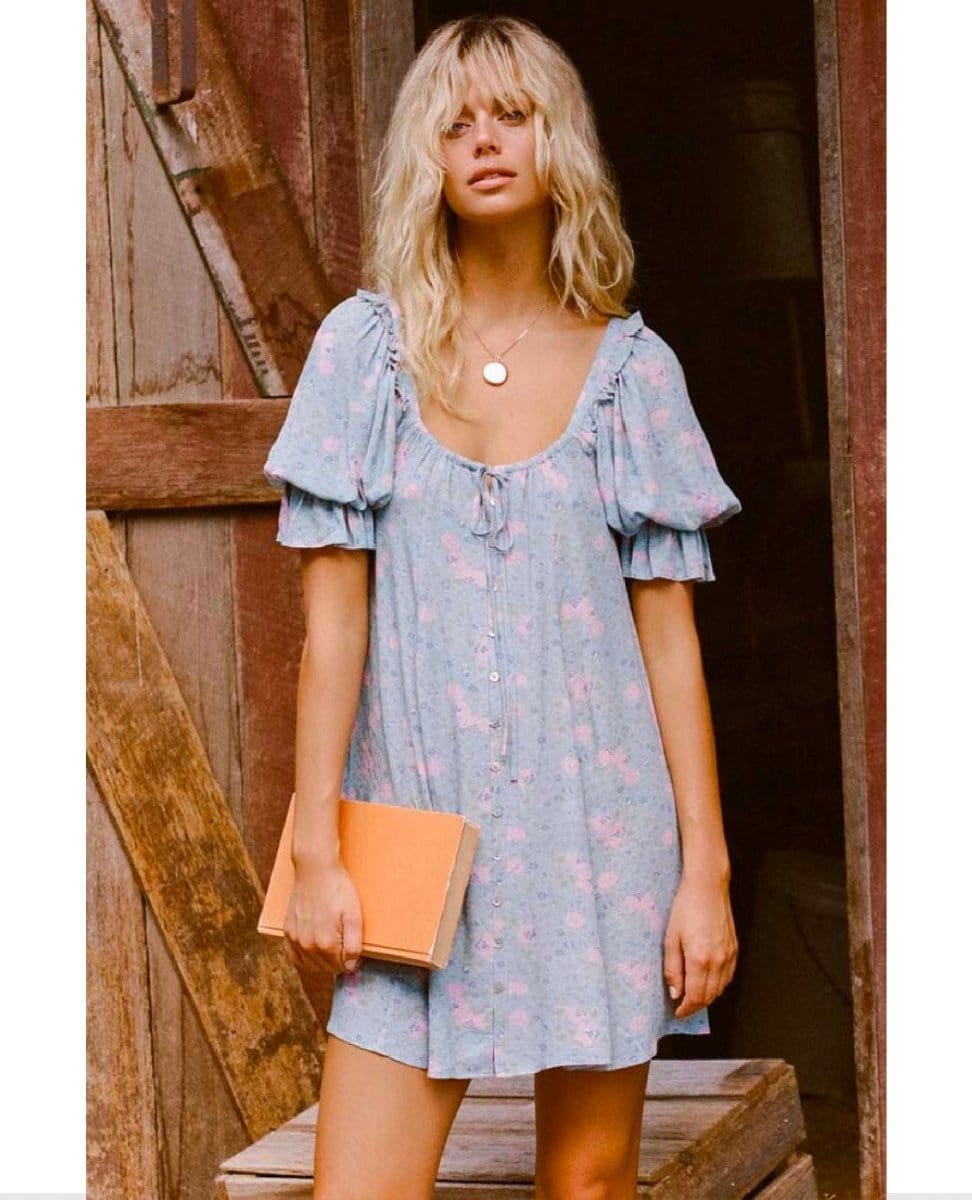 Dolly Mini Dress Dusty Blue - PINK ARROWS