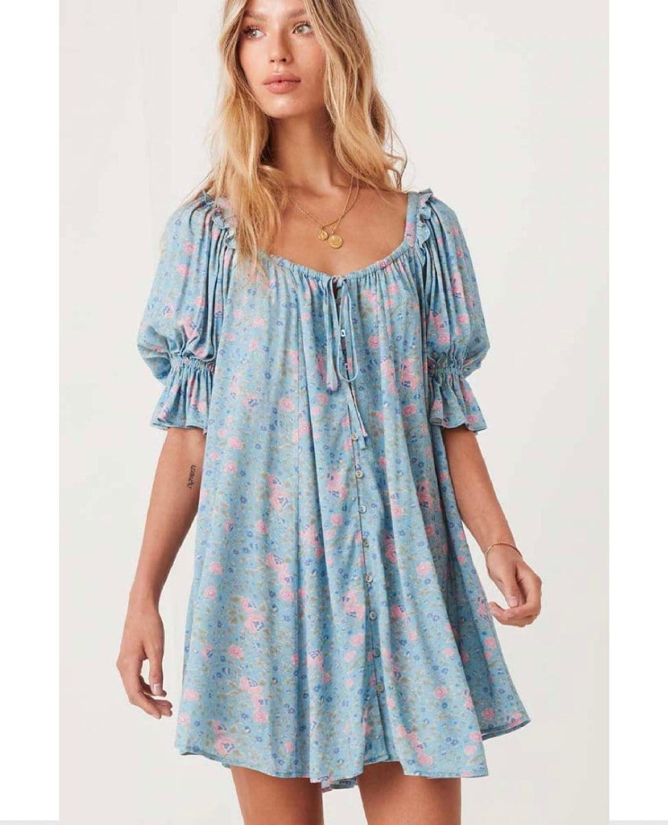 Dolly Mini Dress Dusty Blue - PINK ARROWS