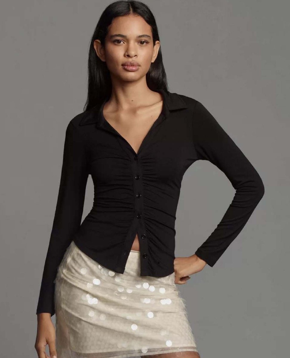 Dreamgirl Button - Up Top Black - PINK ARROWS