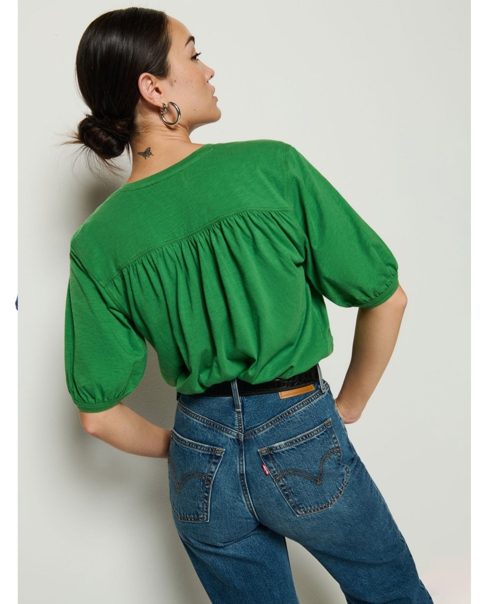 Edie Shirred Shoulder Top Green Lawn - PINK ARROWS