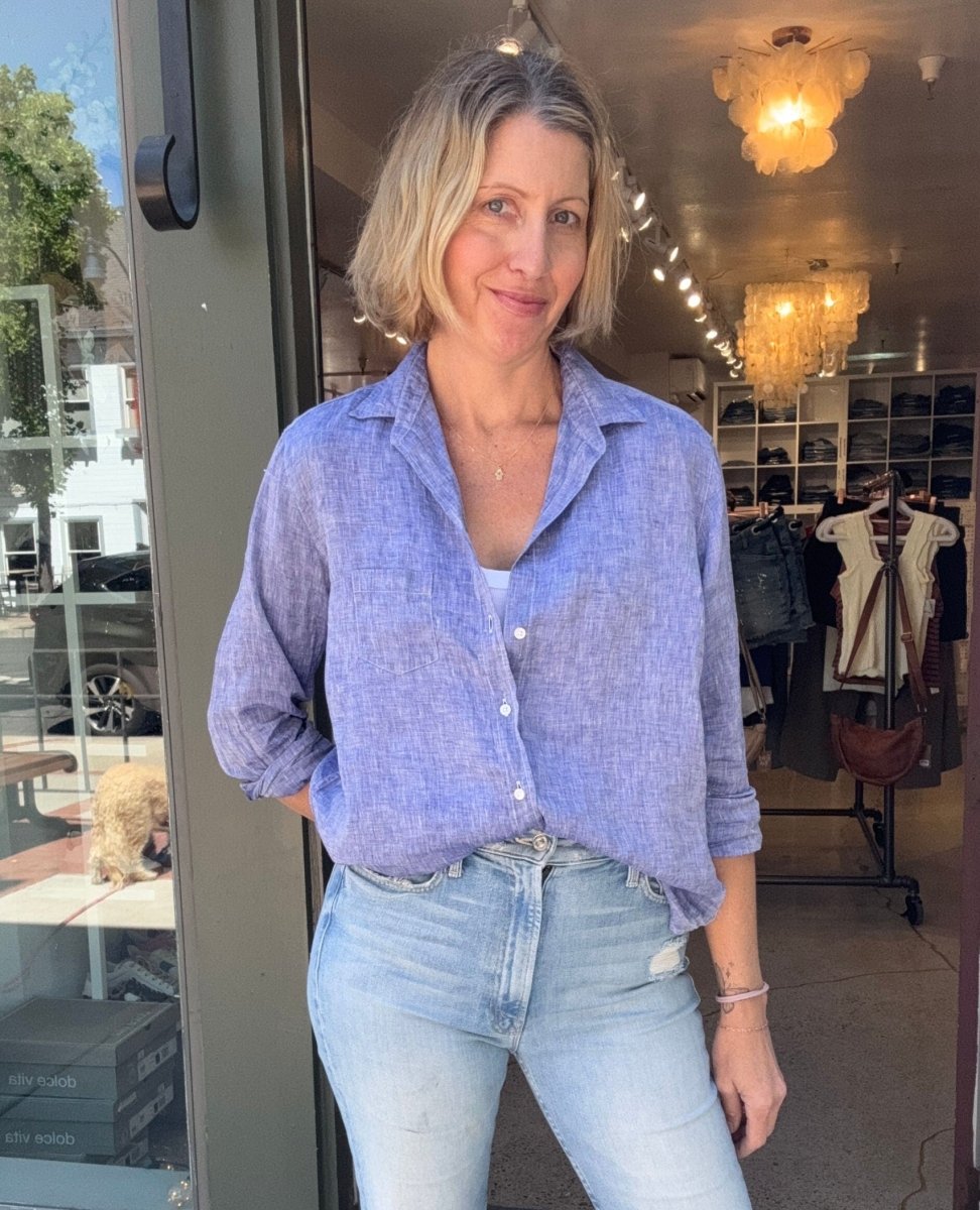 Eileen Italian Linen Shirt Blue - PINK ARROWS