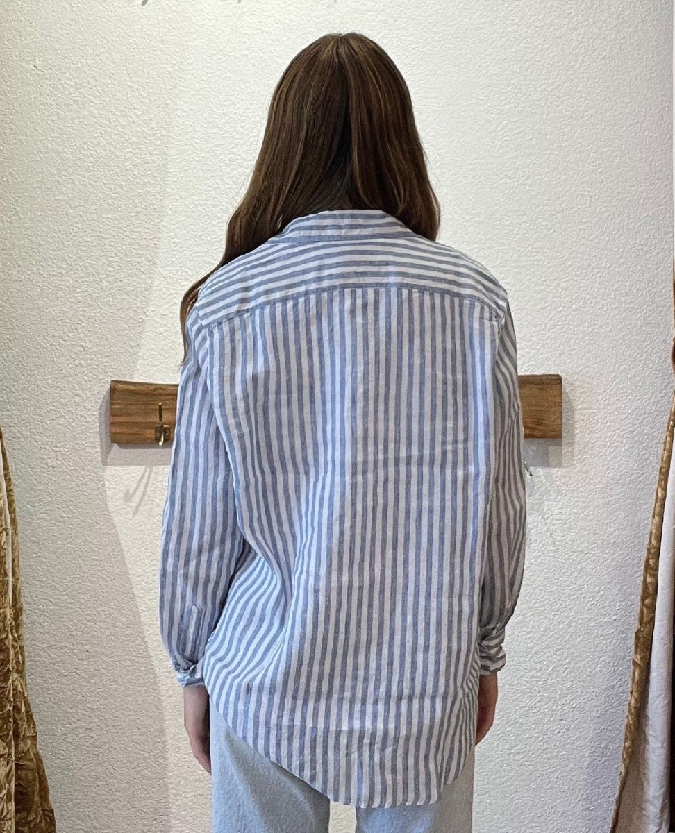 Eileen Italian Linen Shirt Blue Stripe - PINK ARROWS