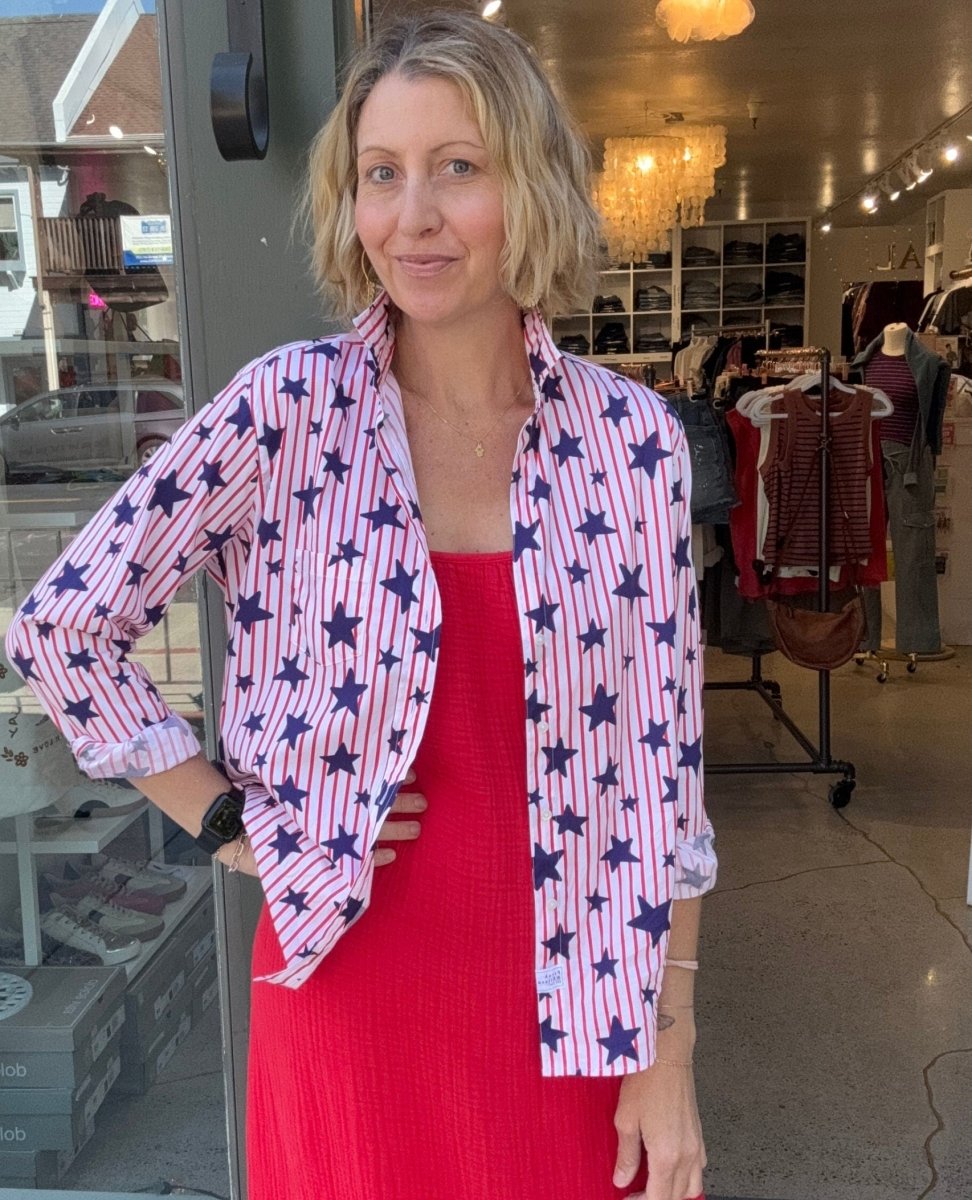 Eileen Red Stripe Blue Stars Shirt - PINK ARROWS