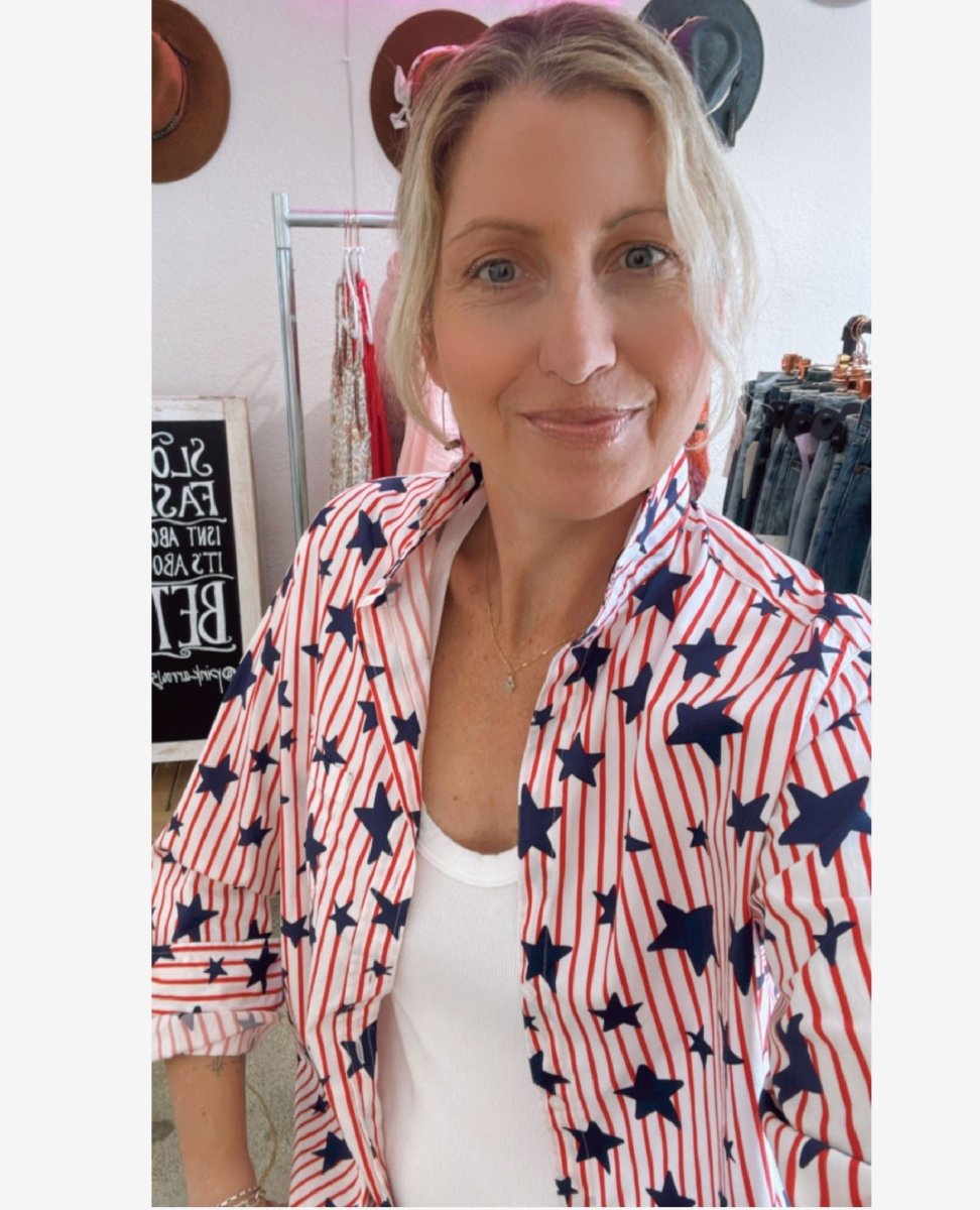 Eileen Red Stripe Shirt Blue Stars - PINK ARROWS