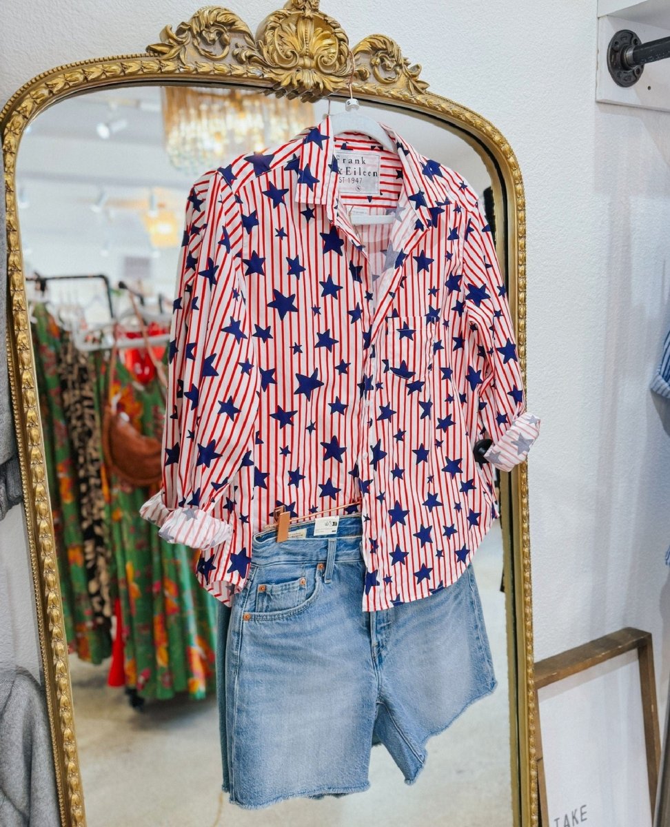 Eileen Red Stripe Shirt Blue Stars - PINK ARROWS