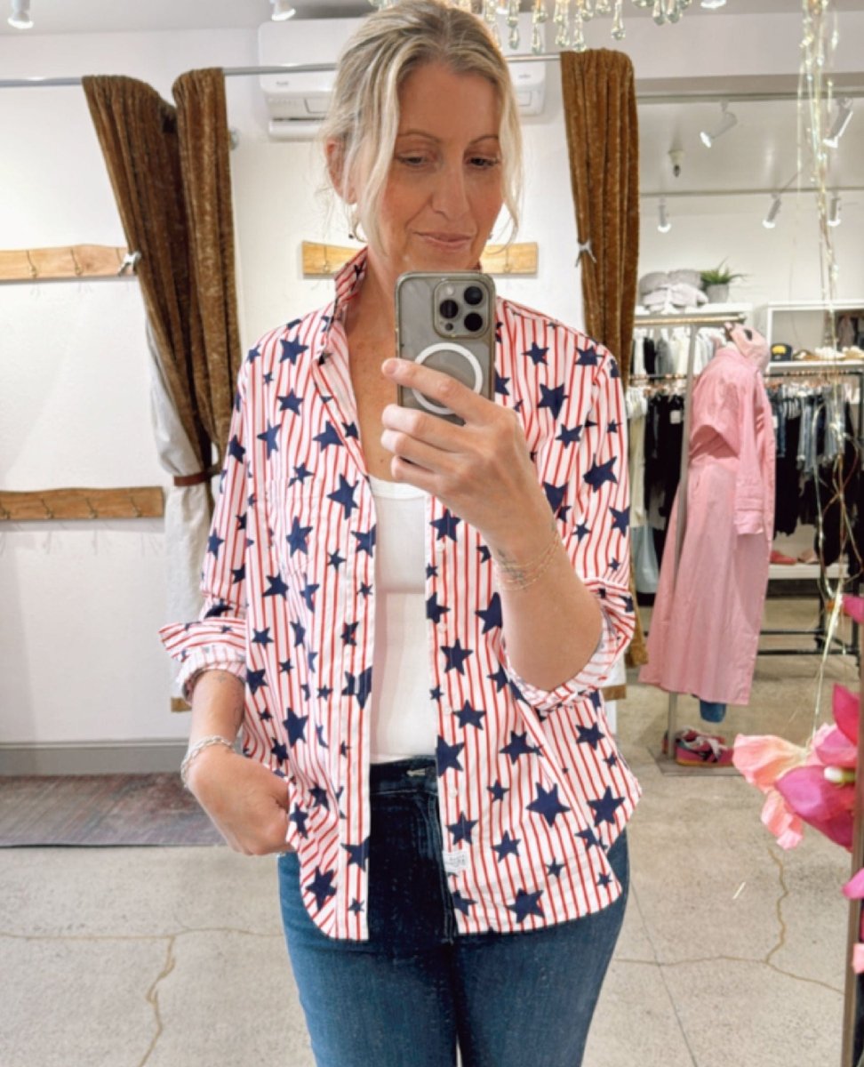 Eileen Red Stripe Shirt Blue Stars - PINK ARROWS