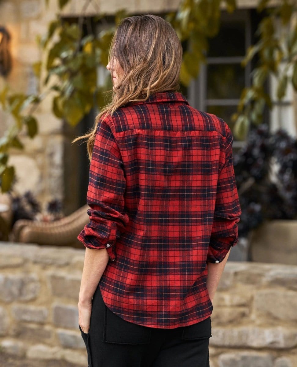Eileen Relaxed Heather Red Black Plaid Flannel - PINK ARROWS