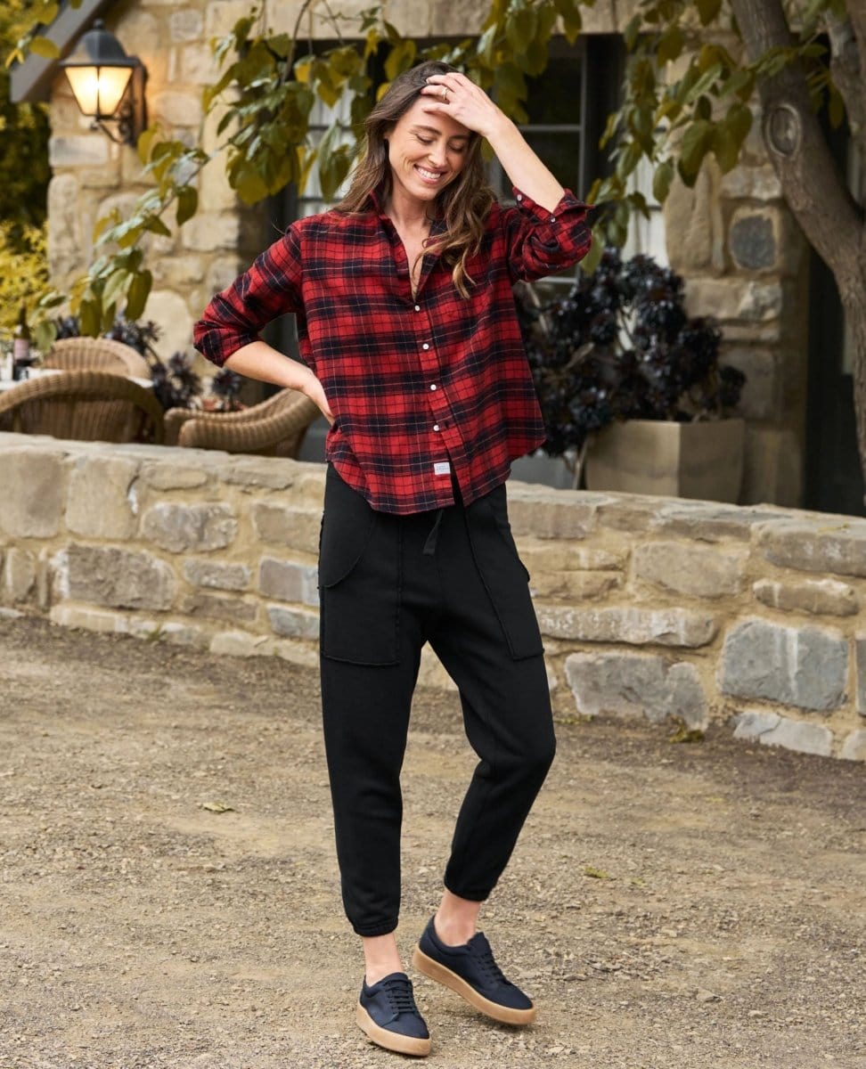 Eileen Relaxed Heather Red Black Plaid Flannel - PINK ARROWS
