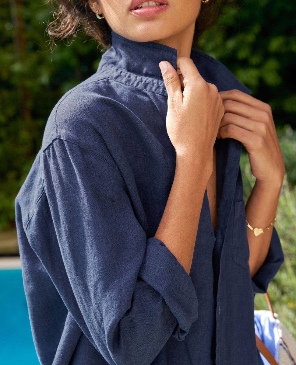 Eileen Washed Linen Shirt Navy - PINK ARROWS