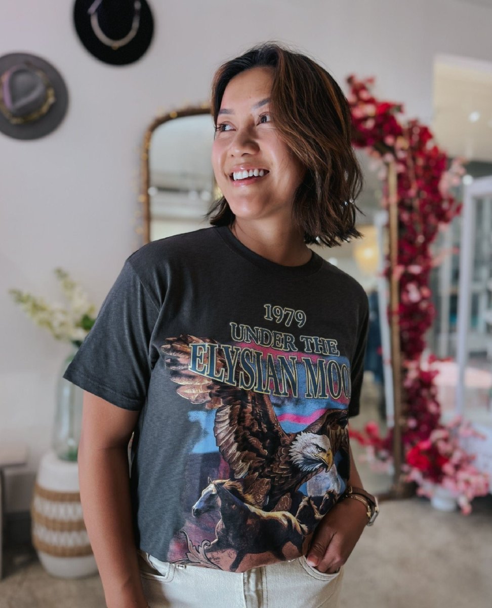 Elysian Biker Tee in Charcoal - PINK ARROWS