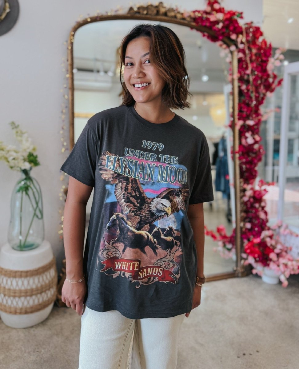 Elysian Biker Tee in Charcoal - PINK ARROWS