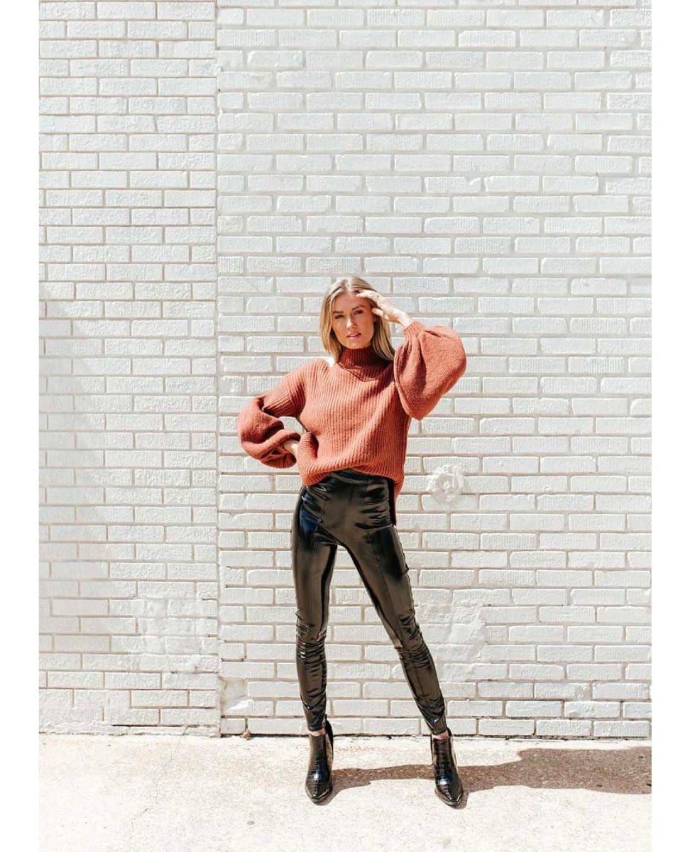 Faux Patent Leather Leggings Black - PINK ARROWS