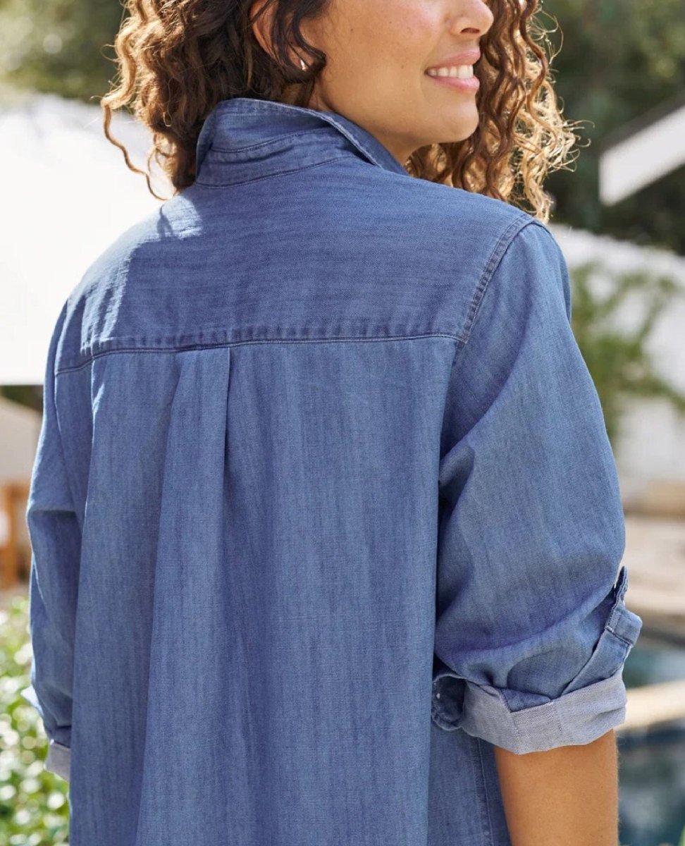 F&E Rory Maxi Shirt Dress Vintage Denim - PINK ARROWS