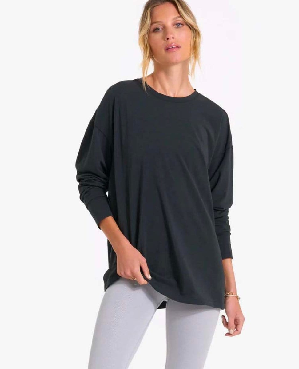 Feather Tee Long Sleeve Washed Black - PINK ARROWS