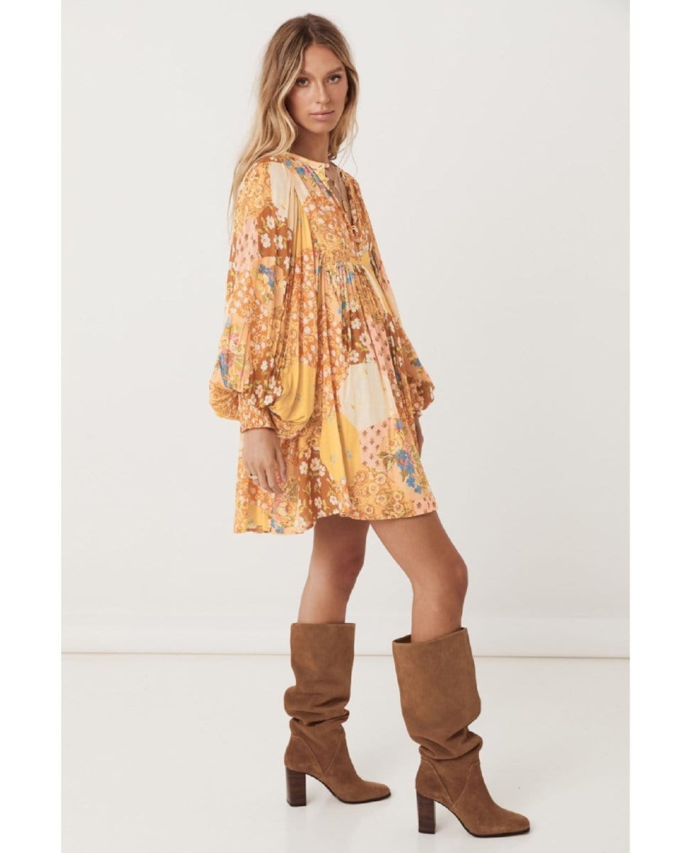 Freda Boho Mini Dress Amber - PINK ARROWS