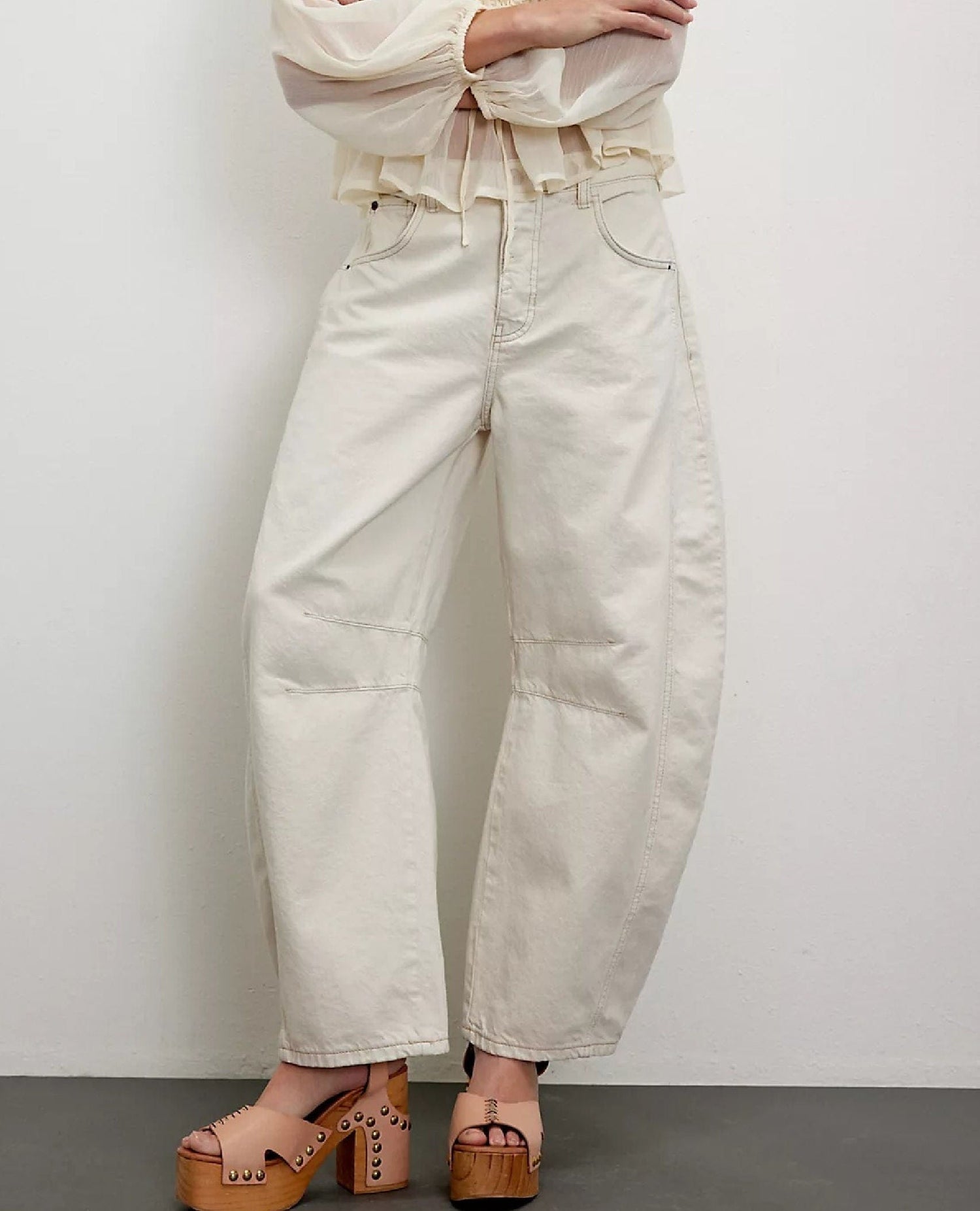 Free People Good Luck Barrel Jean Milk