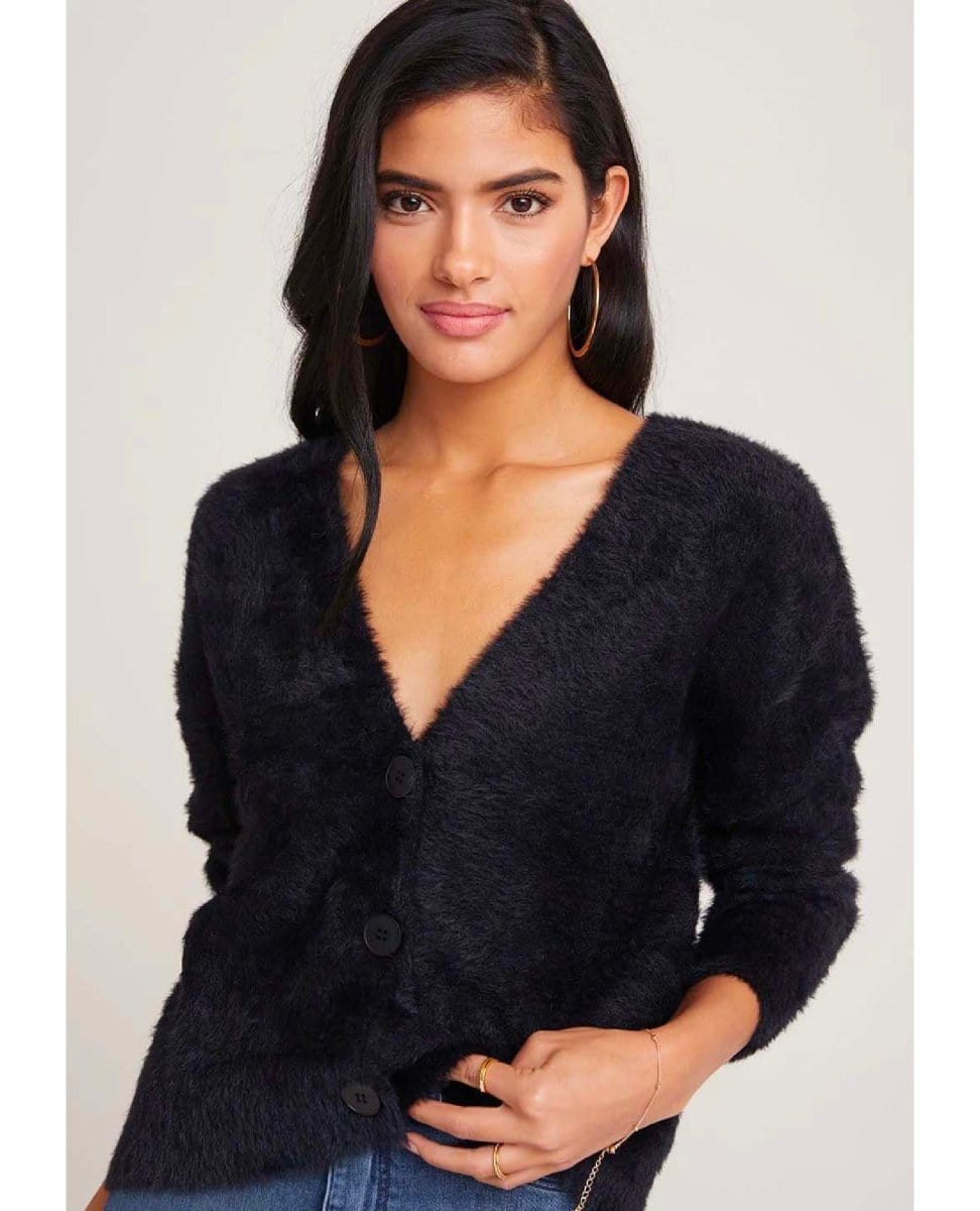 Fuzzy Cardigan Sweater Black - PINK ARROWS