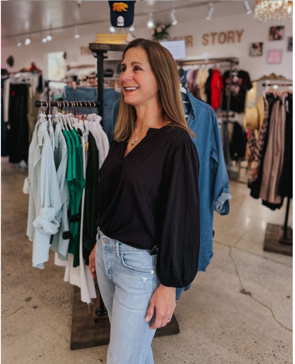 Gabi Puff Sleeve Top Black - PINK ARROWS