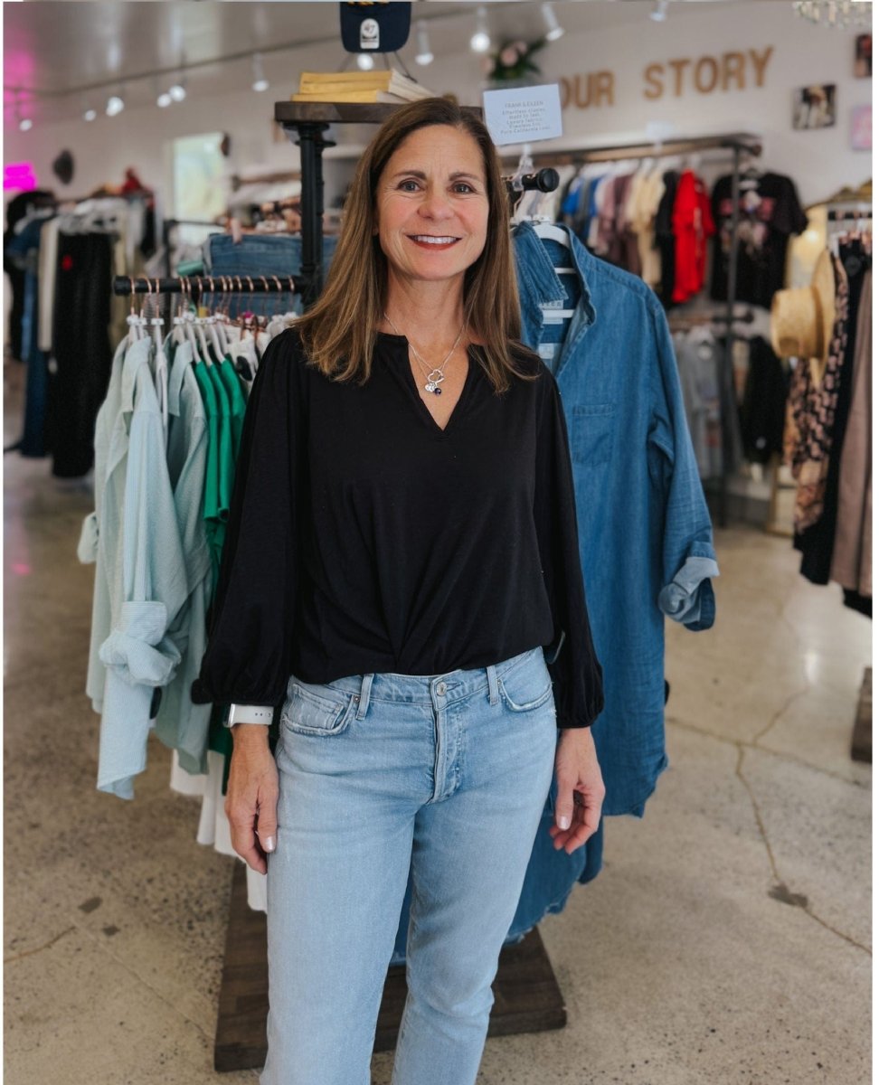 Gabi Puff Sleeve Top Black - PINK ARROWS