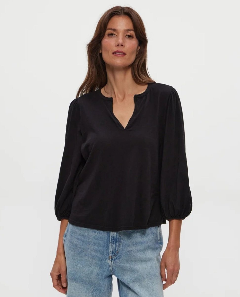 Gabi Puff Sleeve Top in Black - PINK ARROWS