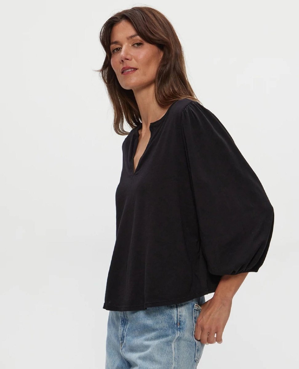 Gabi Puff Sleeve Top in Black - PINK ARROWS