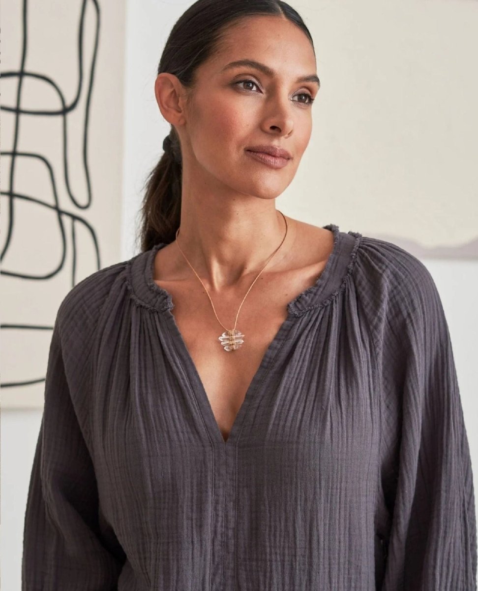 Gauze Dress in Charcoal with Pockets - PINK ARROWS