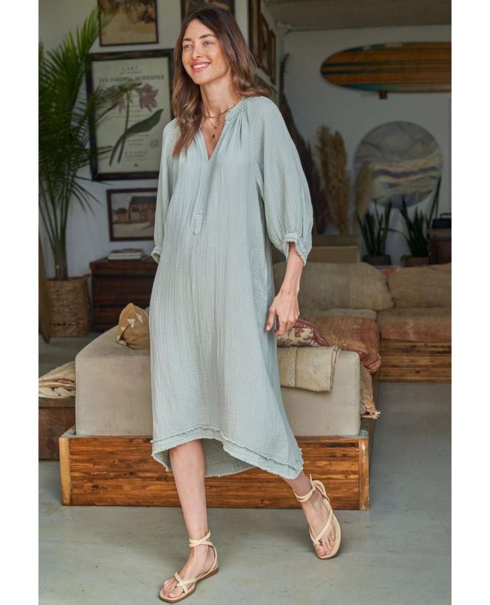 Gauze Dress in Mint with Pockets - PINK ARROWS