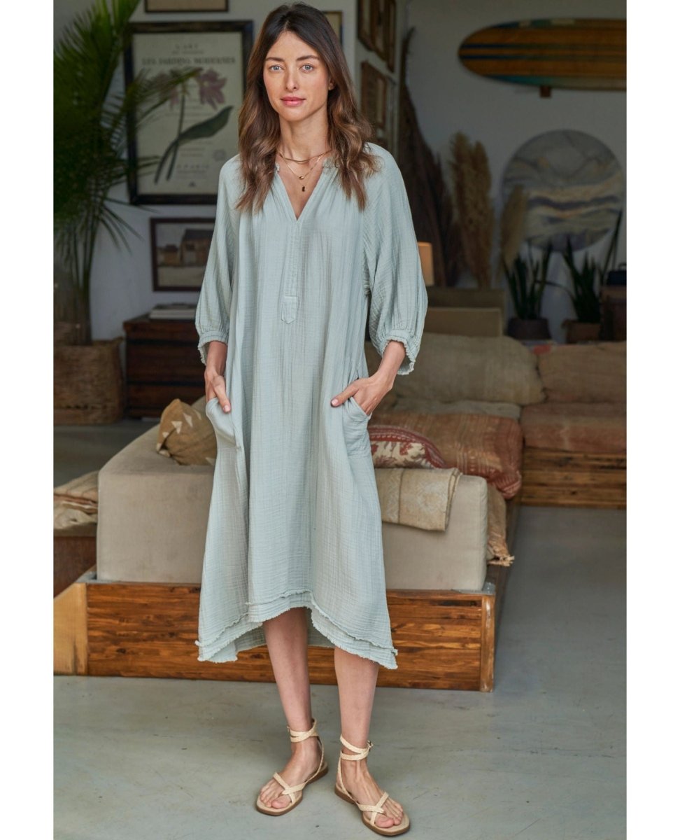 Gauze Dress in Mint with Pockets - PINK ARROWS