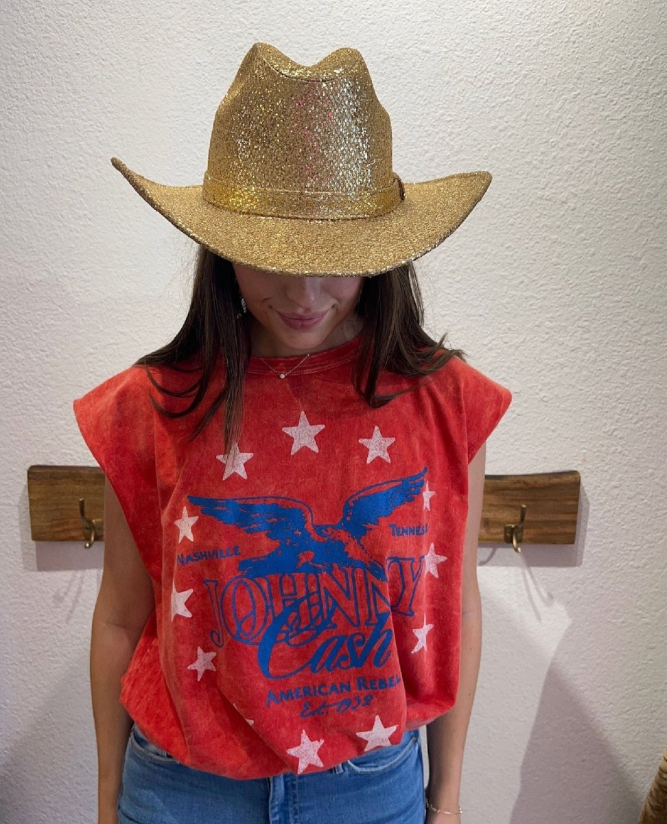 Glitter Cowboy Fedora Gold - PINK ARROWS