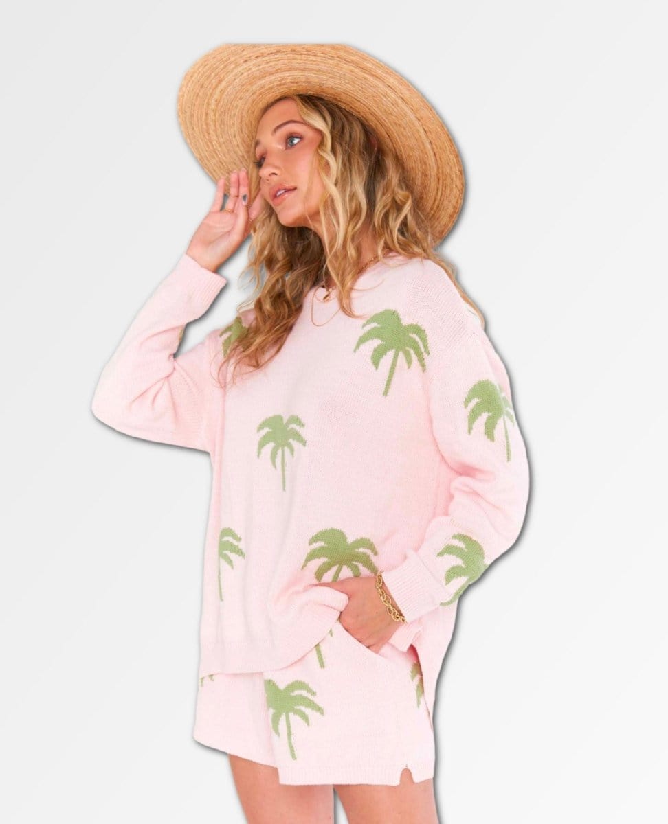 Go To Sweater Pink Palm Tree - PINK ARROWS