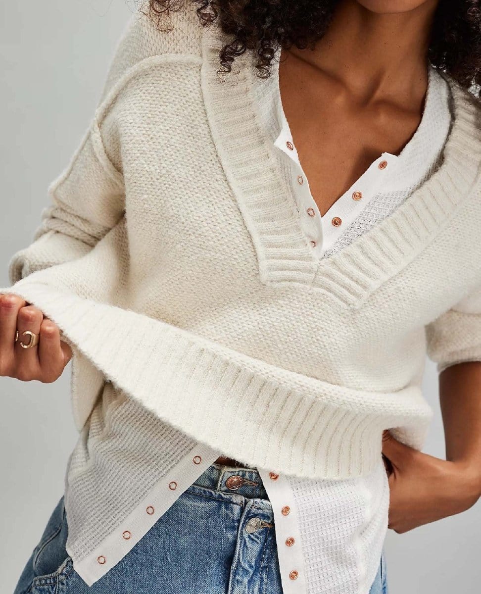 Going Places Cardi Ivory Thermal - PINK ARROWS