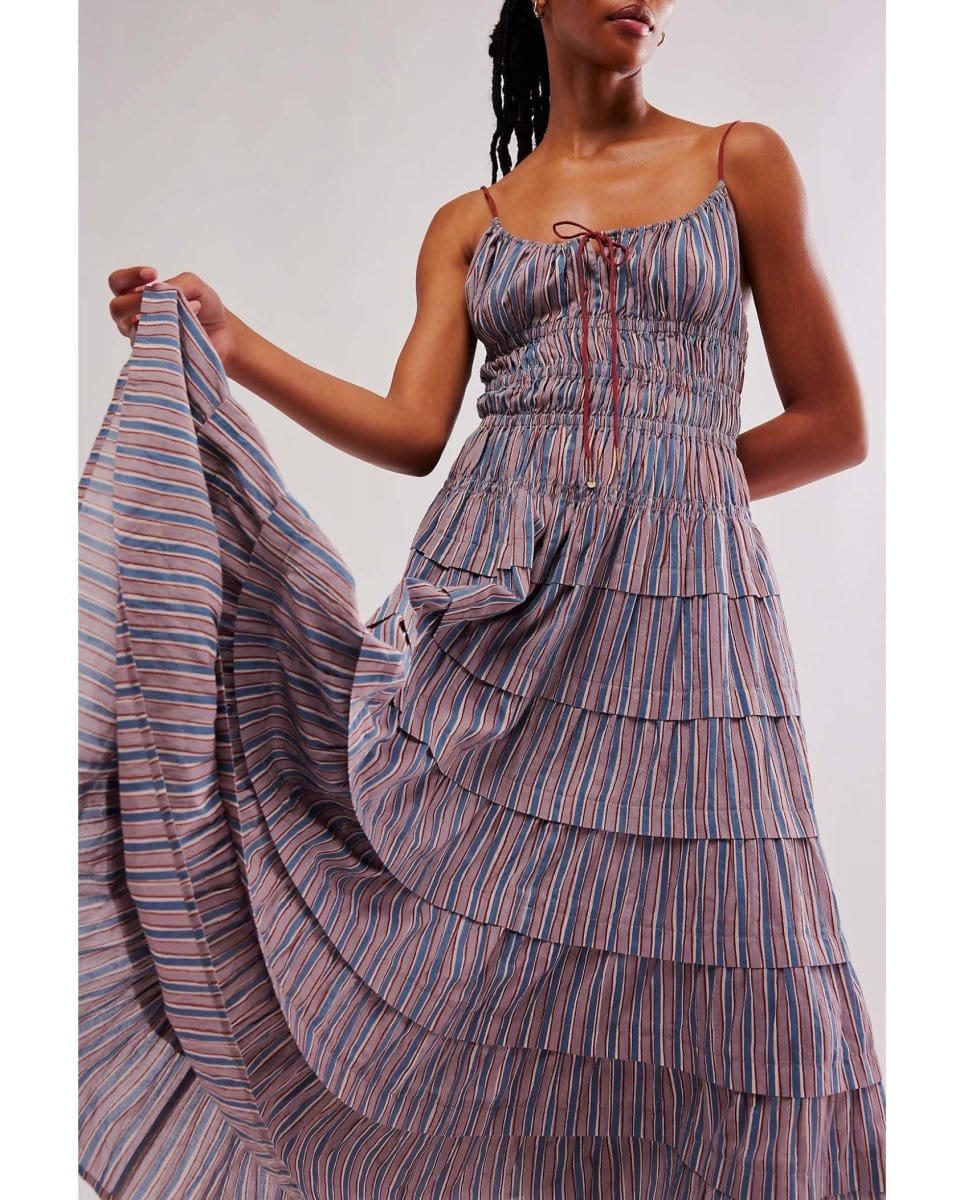 Going Steady Midi Denim Stripe - PINK ARROWS