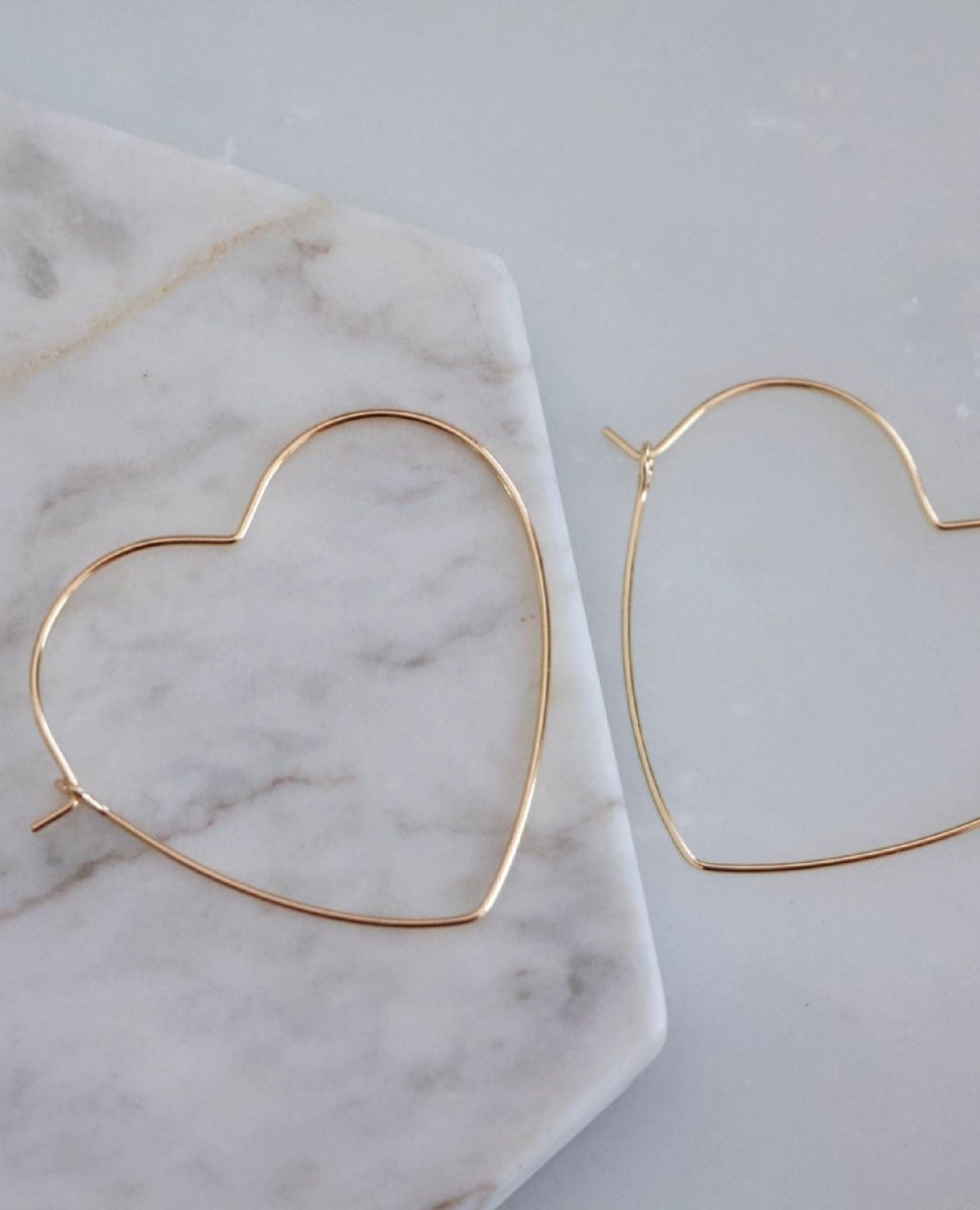 Gold Heart Hoop Wire Earrings - PINK ARROWS