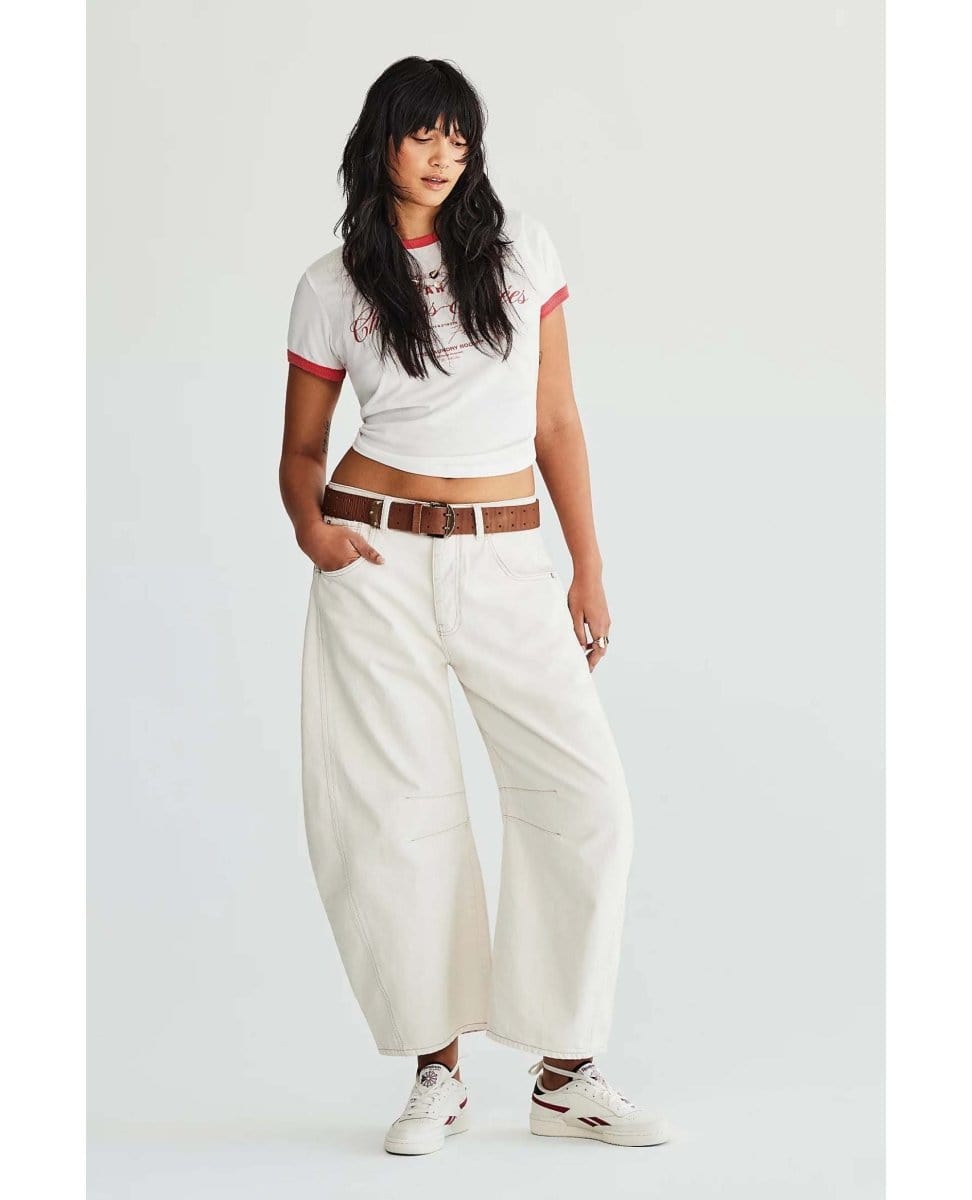 Good Luck Mid Rise Barrrel Jean Milk - PINK ARROWS