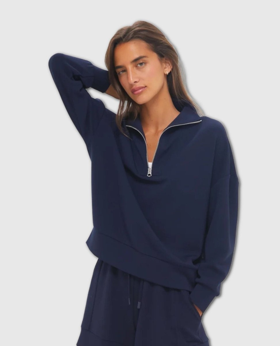 Hawley Half Zip Sweat Navy - PINK ARROWS