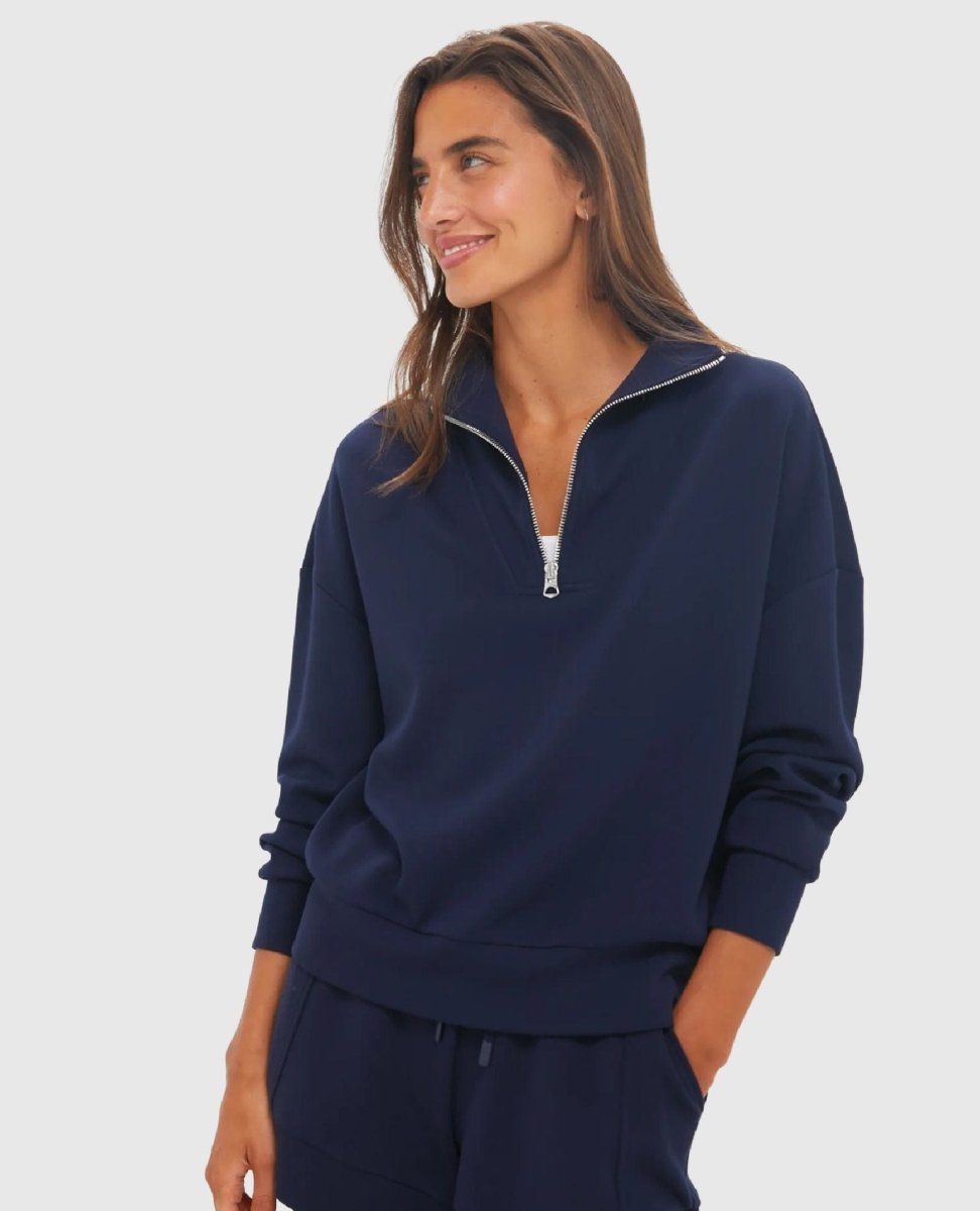 Hawley Half Zip Sweat Navy - PINK ARROWS