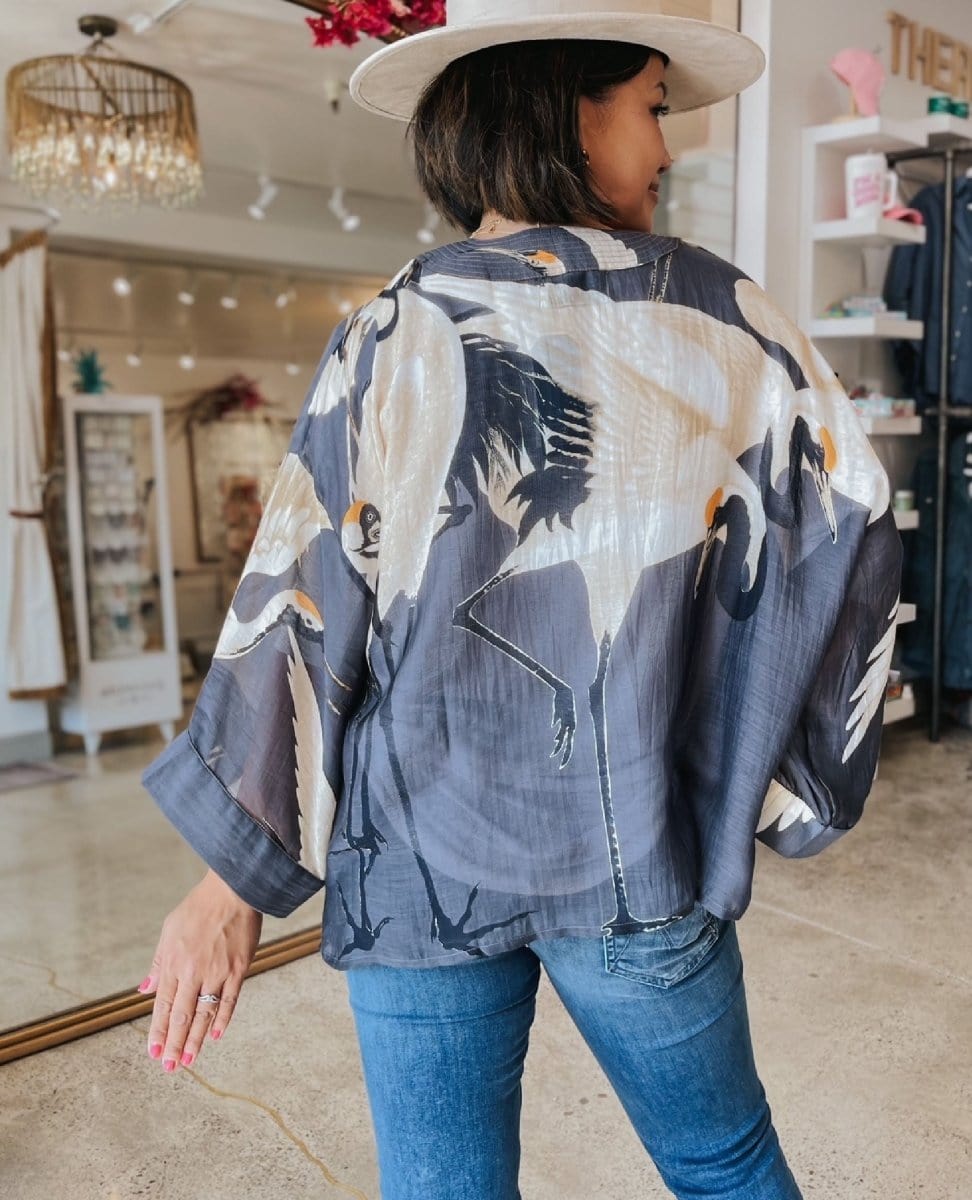 Heron Charcoal Short Kimono - PINK ARROWS