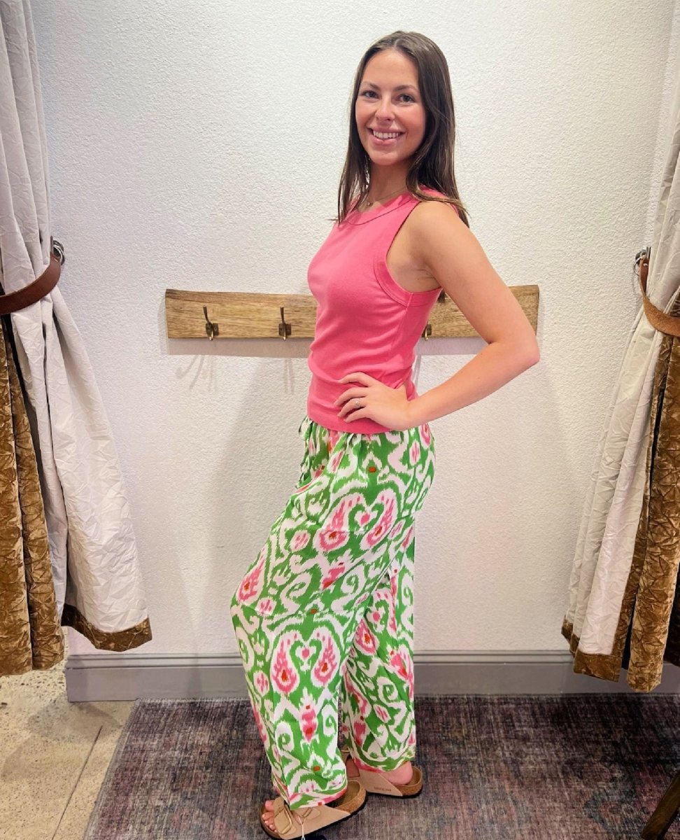 Ikat Print Green Lounge Pant - PINK ARROWS